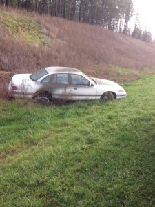 car in ditch